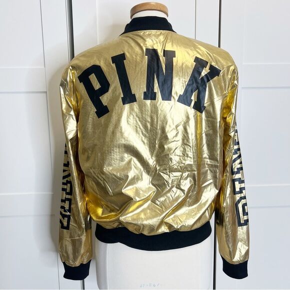 Victoria’s Secret PINK Sherpa Gold Metallic Bomber Jacket Small - Picture 1 of 6